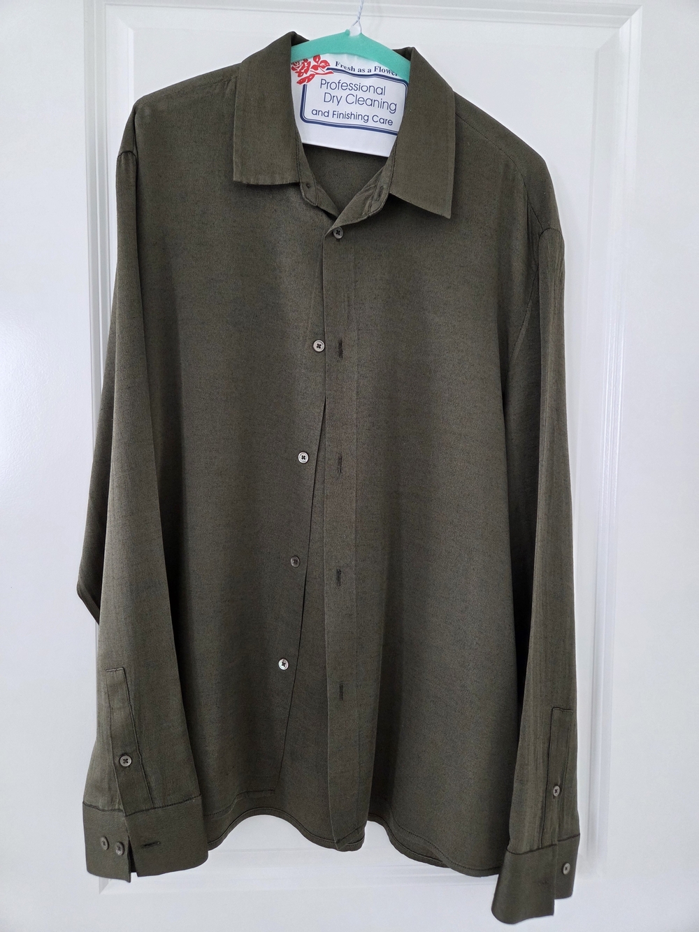 Zara Silk and Wool Green Shirt Sz XL